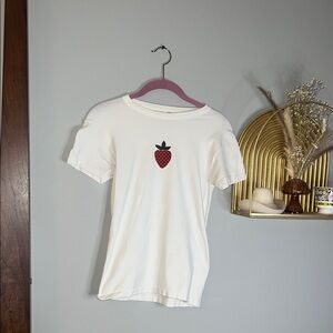 Banana Republic White Short Sleeve Tee with Red Strawberry Motif